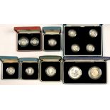 A SMALL COLLECTION OF UNITED KINGDOM PROOF SILVER CROWN, ONE POUND AND COINS OF OTHER DENOMINATIONS,