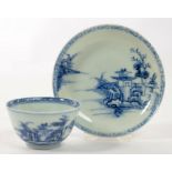 NANKING CARGO. A CHINESE BLUE AND WHITE TEA BOWL AND SAUCER, SAUCER 9.5CM D, PICTORIAL LOT NUMBER (