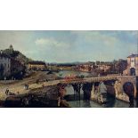 A COLOUR PRINT ON CANVAS OF VEDUTA DI TORINO AFTER BELLOTTO, 77 X 136CM