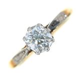 AN EDWARDIAN DIAMOND SOLITAIRE RING, IN GOLD MARKED 18CT AND PT, 3G, SIZE M++LIGHT WEAR CONSISTENT