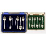 A SET OF SIX GEORGE VI SILVER COFFEE SPOONS, SHEFFIELD 1941, CASED AND A SET OF FIVE EDWARD VII