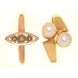 TWO PEARL RINGS, IN GOLD, UNMARKED, 4G, SIZE K - P++LIGHT WEAR CONSISTENT WITH AGE