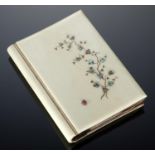 A JAPANESE IVORY AND SHIBAYAMA CARD CASE, LATE 19TH C  of book shape with linen hinged boards, one