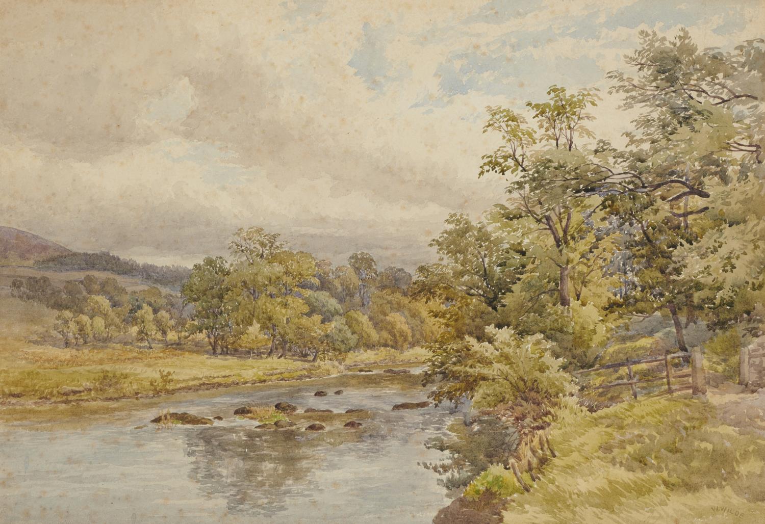 WILLIAM WILDE (1826-1901 BOLTON ABBEY; RIVER LANDSCAPE; A TREE FRINGED BROOK a set of three, all - Image 2 of 3