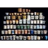 A STUDY COLLECTION OF PRINCIPALLY STAFFORDSHIRE EARTHENWARE INN KEEPERS MUGS AND JUGS AND DOMESTIC