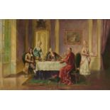 E PIOLA  (FL EARLY 20TH CENTURY) THE CARDINAL'S STORY  signed, oil on canvas, 59 x 89.5cm Good