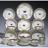 A CAUGHLEY FLUTED BLUE AND GILT TEA AND COFFEE SERVICE, C1790  with a festoon and fly pattern, the