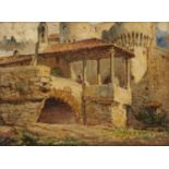 FRENCH SCHOOL, LATE 19TH CENTURY TWO VIEWS OF THE ENTRANCE TO A CHATEAU  a pair, oil on artist's