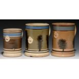 THREE CYLINDRICAL EDGE, MALKIN & CO MOCHA WARE MUGS, 1871-1903 quart and pint, sprigged with crown