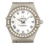 AN OMEGA STAINLESS STEEL LADY'S WRISTWATCH WITH DIAMOND BEZEL CONSTELLATION  maker's bracelet and