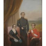 ENGLISH SCHOOL, MID 19TH CENTURY  PORTRAIT OF A LADY AND TWO OFFICERS SAID TO BE OF THE MANNERS
