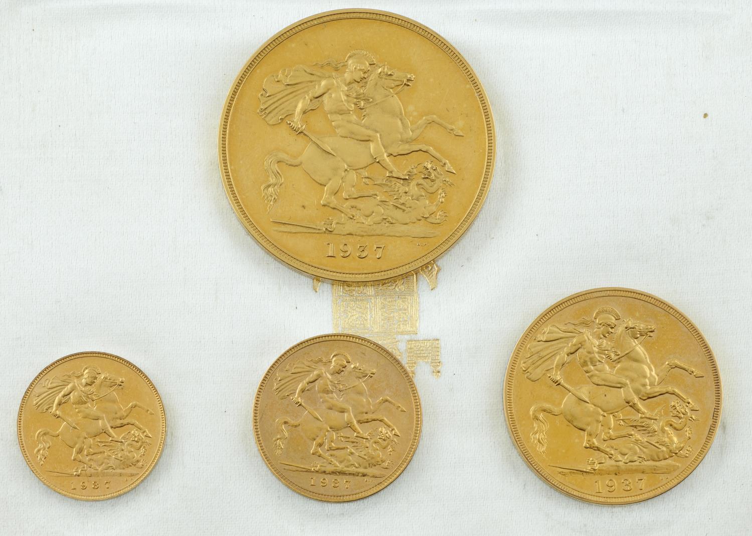 GREAT BRITAIN GOLD PROOF SET 1937 Half Sovereign -£5,  case of issue, very minor reverse hairlines
