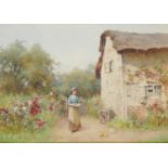 BENJAMIN D SIGMUND (FL 1880-1903) FEEDING THE CHICKENS  signed, watercolour, 25.5 x 36cm An