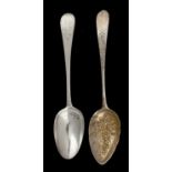 A SCOTTISH GEORGE III SILVER TABLESPOON later chased, by James Orr of Greenock, Edinburgh 1799 and a
