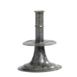 A 17TH C STYLE PEWTER TRUMPET BASED CANDLESTICK, PROBABLY 19TH C  12.5cm h Localised old corrosion