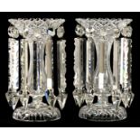 A PAIR OF VICTORIAN CUT GLASS LUSTRES, LATE 19TH C  hung with prismatic cut beads and drops, 28cm