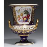 A DERBY CAMPANA VASE, C1820  painted in the manner of Thomas Steel with a group of fruit in gilt
