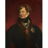 AFTER SIR THOMAS LAWRENCE PORTRAIT OF KING GEORGE IV  in black coat with fur collar and black stock,