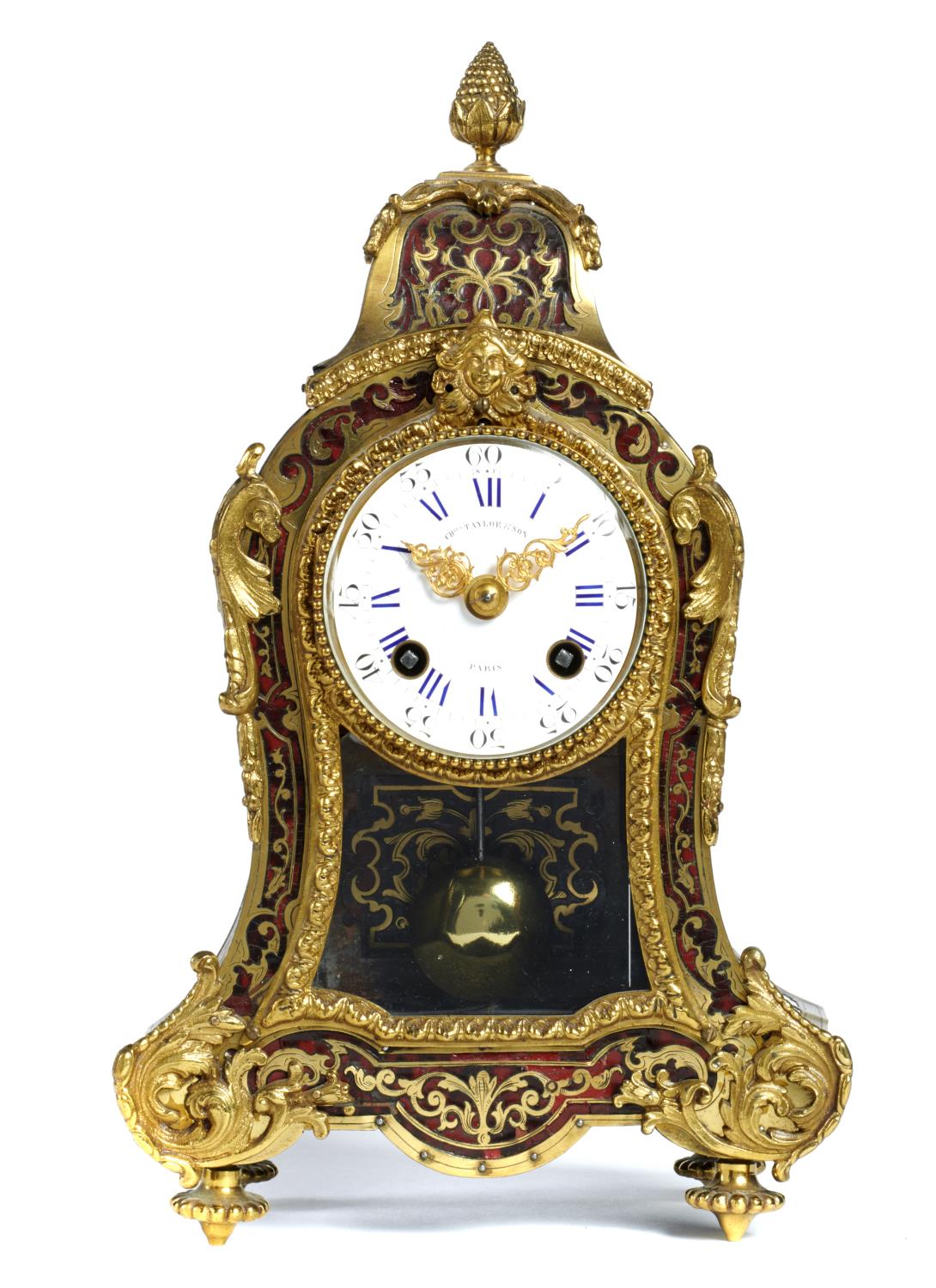 A FRENCH EBONISED AND BOULLE CLOCK C TAYLOR & SON, PARIS, LATE 19TH C  the bell striking movement