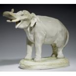 AN AMPHORA PORCELAIN MODEL OF AN ELEPHANT, C1930 39cm h, impressed and printed marks and No 8285/2