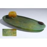 AN AMALRIC WALTER PATE DE VERRE WATERLILY AND BEETLE TRAY, C1920 22cm l, marked A WALTER NANCY and