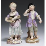 TWO MEISSEN FIGURES OF BAREFOOT BOY AND GIRL FLOWER GATHERERS, 19TH C  14cm h, boy impressed 346 and