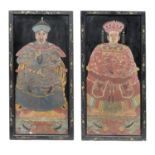 A PAIR OF CHINESE CINNABAR LACQUER ANCESTOR PORTRAIT PANELS, 19TH/20TH C integral frames, 121 x 61cm