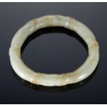 A CHINESE WHITE JADE BANGLE IN THE FORM OF BAMBOO, 20TH C 7cm Good conditiond
