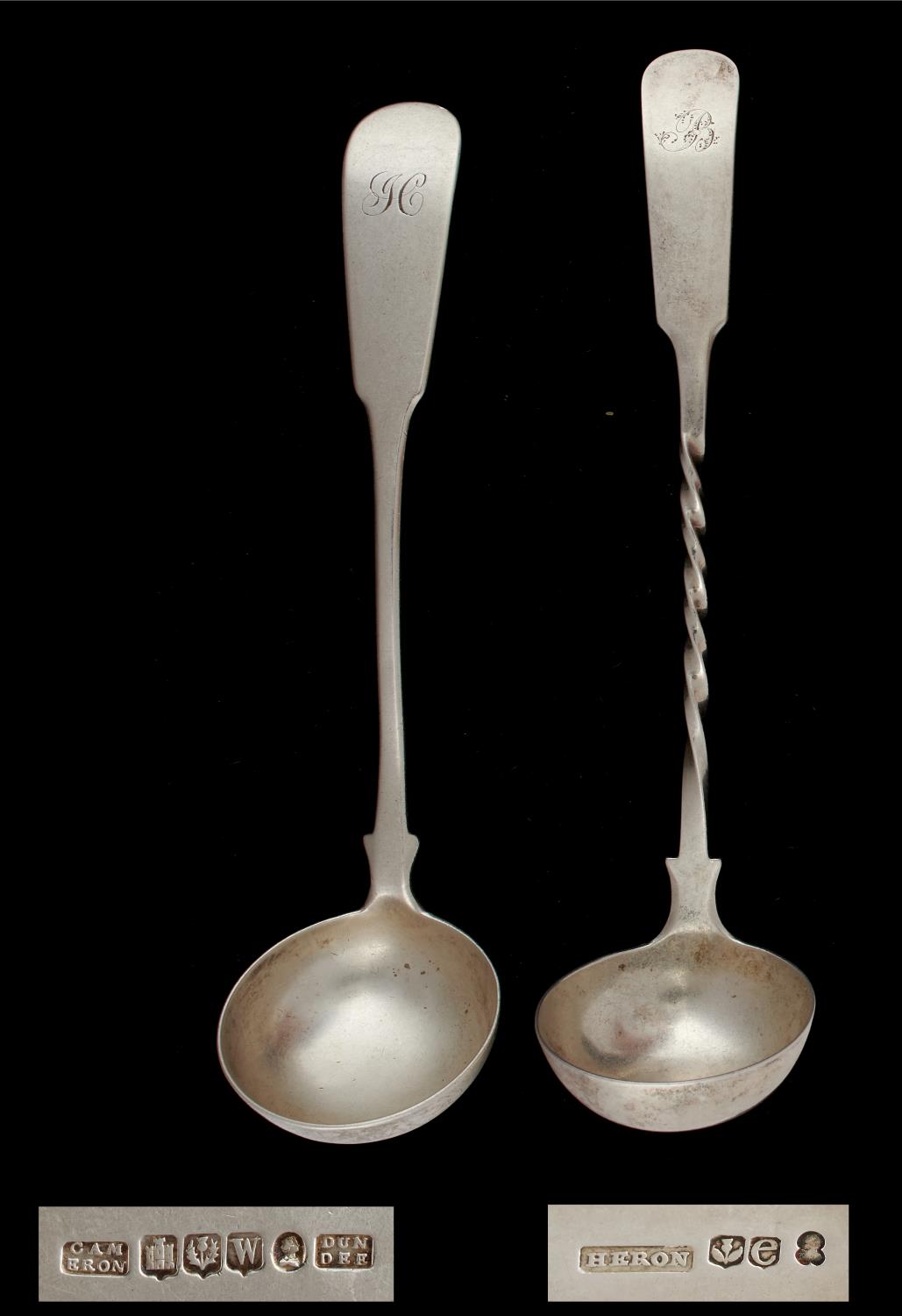 A SCOTTISH GEORGE III SILVER TODDY LADLE Oar pattern with spiral stem, by James Heron of Greenock,