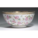 A SAMSON TYPE 'CHINESE EXPORT' PUNCH BOWL, C1900  painted inside and out with roses, 35cm diam