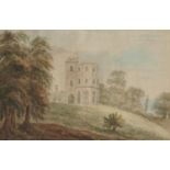 ENGLISH SCHOOL, EARLY 19TH C A GOTHIC FOLLY; THE APPROACH TO A TREE LINED RIVER  two, watercolour,