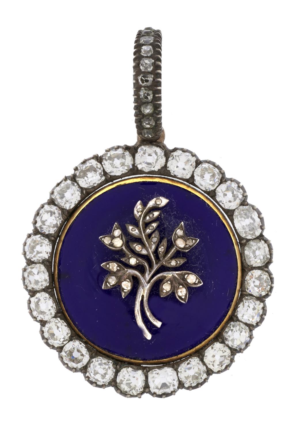 A GEORGIAN DIAMOND AND TRANSLUCENT BLUE ENAMEL LOCKET, EARLY 19TH C  with diamond loop and glazed