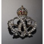 AN ENAMEL AND OLD CUT DIAMOND ROYAL PRESENTATION BROOCH, C1900 with central initials of Princess