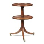 A GEORGE III MAHOGANY DUMB WAITER, C1800   of two round galleried tiers on tripod with brass