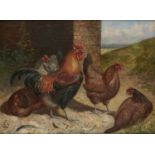 SAMUEL JAMES CLARK (SAMUEL JOSEPH CLARK) (1841-1928) COCKEREL AND HENS signed with initials, oil