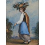 FOLLOWER OF GEORGE CHINNERY (1774-1851) GIRL CARRYING A BASKET OF FLOWERS  watercolour, 18 x