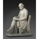 BRITISH SCHOOL, 19TH C STATUETTE OF A GENTLEMAN  full length seated with papers, painted plaster
