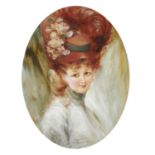 WILLIAM HENRY BARRIBAL (1874-1952) THE FEATHER  HAT  signed, oil on board, oval, 40 x 28.5cm Good