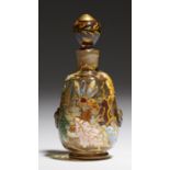 A MOSER ENAMELLED GLASS SCENT BOTTLE AND STOPPER, EARLY 20TH C  applied with acorns and richly gilt,