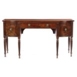 A GEORGE IV MAHOGANY SIDEBOARD, C1820  with reeded pilasters on six conforming legs, 95cm h; 72 x