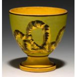 A VASE SHAPED YELLOW GROUND MOCHA WARE SUGAR BOWL, MONTEREAU OR CREIL, C1830 with multi chambered