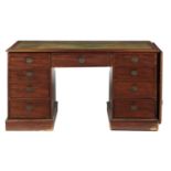 A VICTORIAN MAHOGANY PARTNERS DESK, MID 19TH C the green leather inlet rectangular top with ovolo