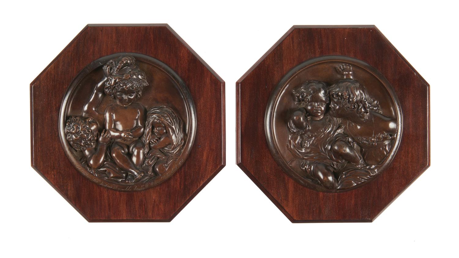 A PAIR OF BRONZED ELECTROTYPE RELIEFS BY E W WYON, PUBLISHED 1 JUNE 1848 AND 1849 AFTER   SIR THOMAS
