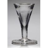 AN ENGLISH TOASTMASTER'S GLASS, C1750  the deceptive bowl on rudimentary solid stem and