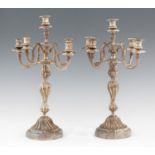 A PAIR OF FRENCH SILVERED BRONZE AND EPNS CANDELABRA, 20TH C 34cm h, by Christofle, maker's marks
