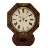 A BLACK FOREST WALL CLOCK IN CONTEMPORARY ENGLISH BRASS INLAID ROSEWOOD AND WALNUT DROP CASE, C1850