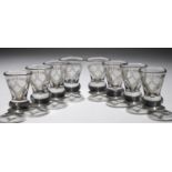 A SET OF EIGHT MASONIC FIRING GLASSES, 1832-63  thistle shaped, engraved with emblem and inscribed