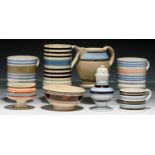 EIGHT COLOURED SLIP BANDED WARES, EARLY AND MID 19TH C  including a pearlware half pint mug,