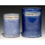 TWO T G GREEN POWDER BLUE GROUND EARTHENWARE MUGS, C1870  printed in black to the front IMPERIAL