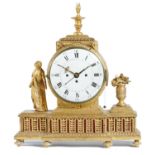 AN AUSTRIAN NEO CLASSICAL STYLE GILTWOOD MANTEL CLOCK the drum cased three train movement with